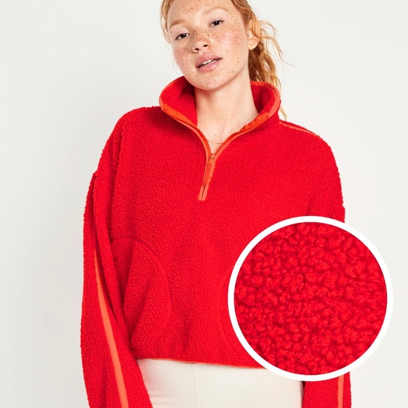 Old Navy Tops - NWT OLD NAVY Cropped Sherpa 1/4-Zip Pullover Color: Firelight
